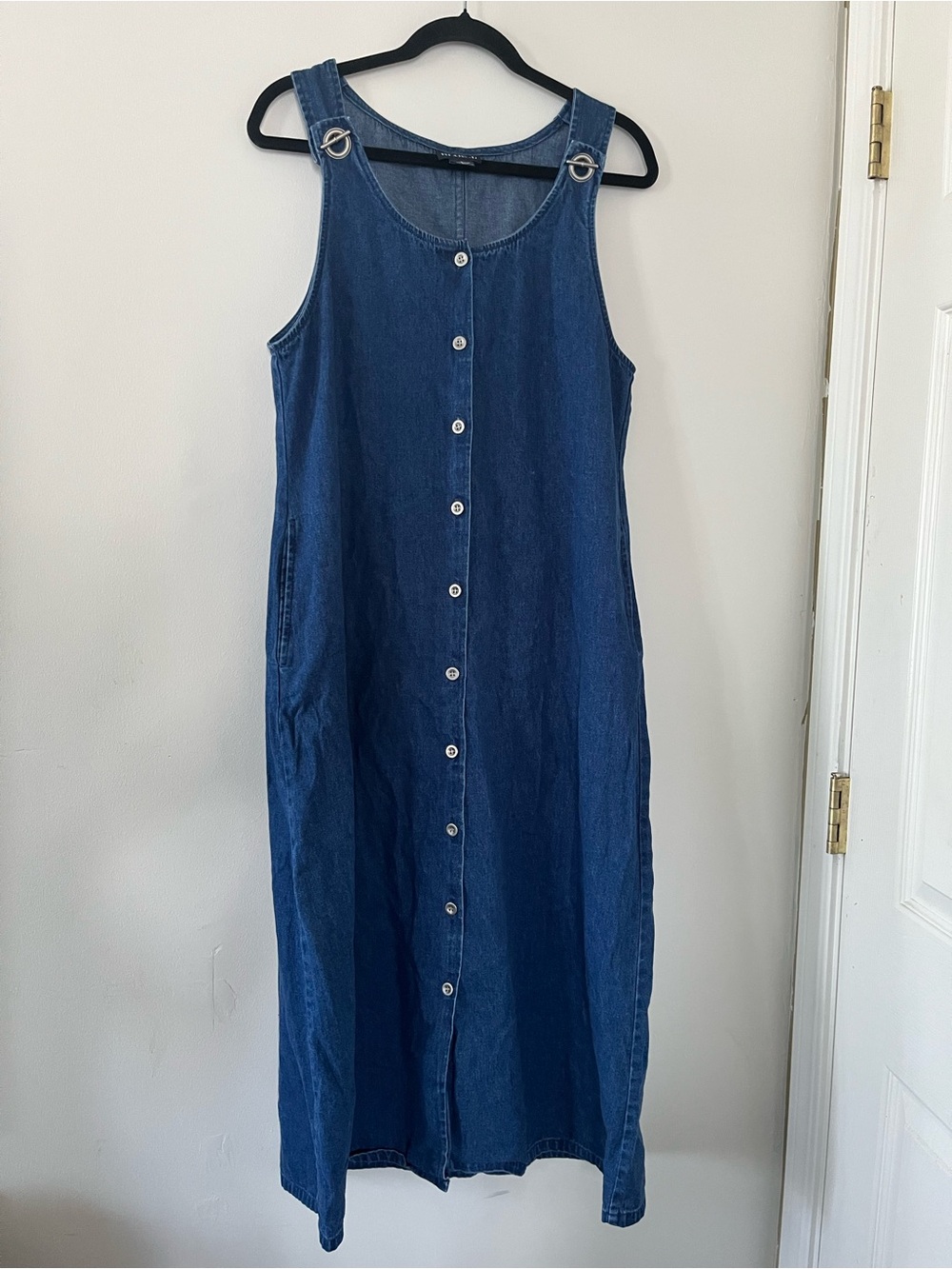 Vintage Denim Button Front Midi Dress Small 100% Cotton Cottagecore Western Farm